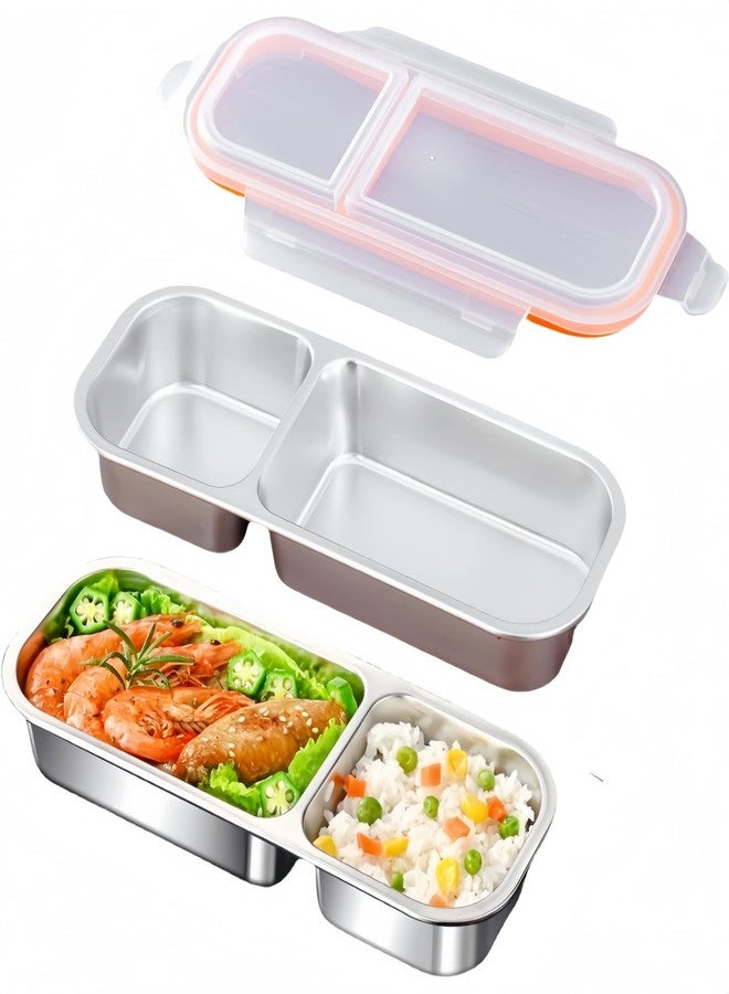 Frezonika 2 Pack Stainless Steel Snack Containers, Reusable Lunchable Container With Lids, 2 Compartment Metal Bento Snack Box For Work, Home, Travel - Image 1